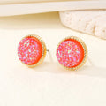 Gold Tone Round Druzy Resin Stud Earrings in Six Colors view 8
