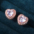 Heart Halo Clear Center Stone Stud Earrings Three Tones view 6