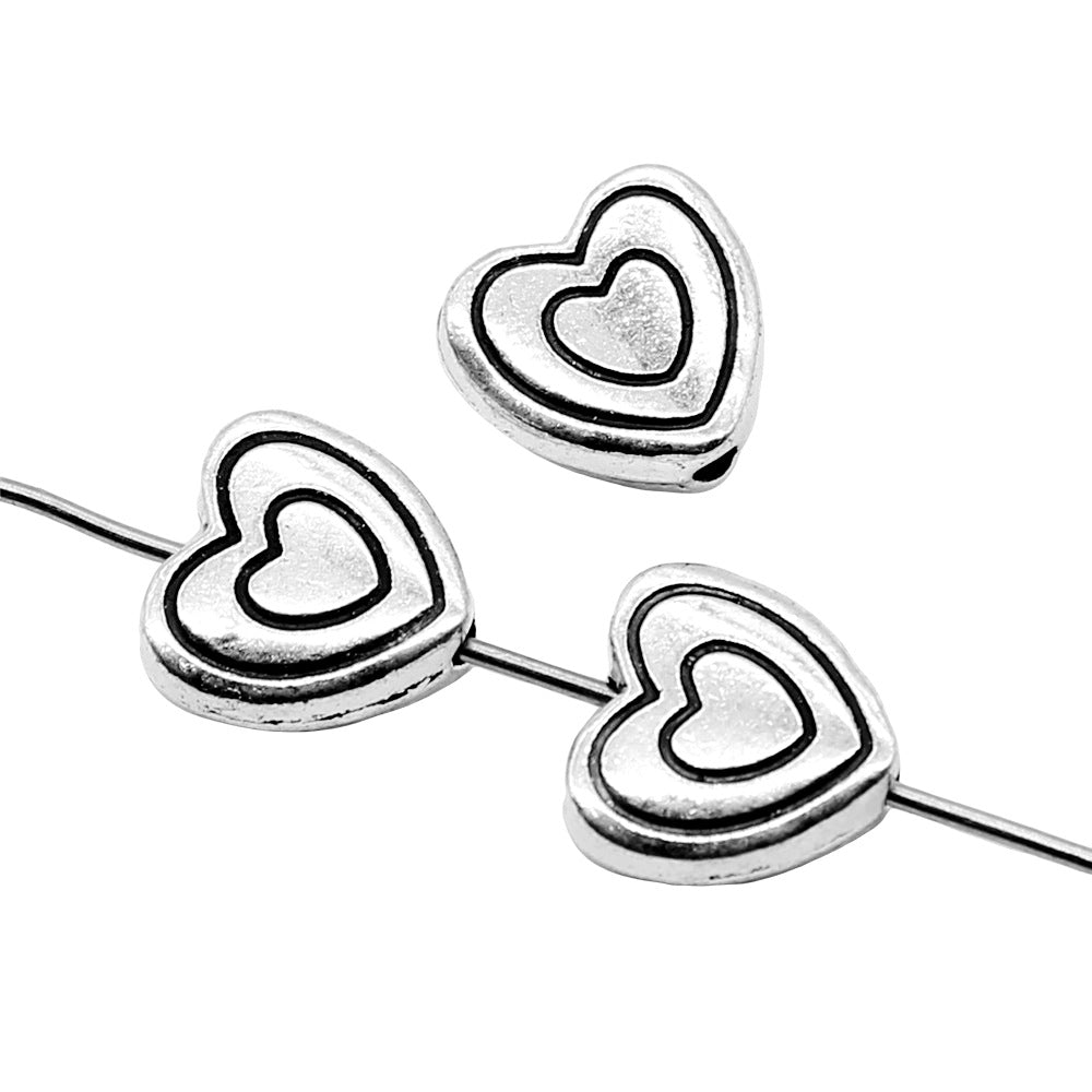 10mm 1.5g Antique Silver Zinc Alloy Heart Loose Metal Beads for DIY Bracelet Necklace Jewelry Making