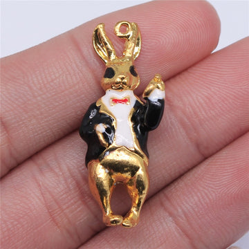 Gold Tone Enamel Gentleman Rabbit Jewelry Charm Pendant