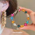 Large Multicolor Crystal Hoop Earrings in Two Finishes view 3