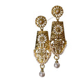 Ornate Gold Tone Filigree Drop Earrings with Pearl Tips view 5