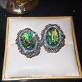 Green Oval Cabochon Crystal Frame Clip On Earrings view 3