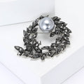 Pearl and Crystal Leaf Wreath Brooch in a Dark Metal Finish view 2