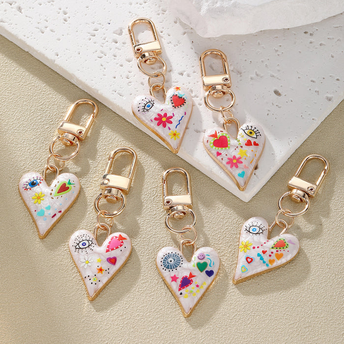 Gold Tone Printed Heart Evil Eye Clip Keychains in Seven Designs