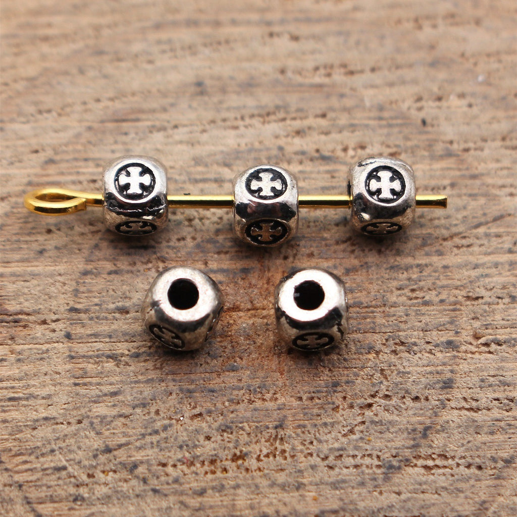 3.9x3.9x3.6mm 0.22g Antique Silver Zinc Alloy Cross Pattern Spacer Beads with Small Hole for Jewelry Making