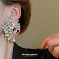 Silver Tone Oversized Floral Crystal Statement Earrings view 3