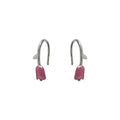 Pink Tulip Bud Silver Tone U-Hook Leaf Drop Earrings view 5