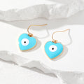 Gold Tone Heart Enamel Evil Eye Hook Earrings in Six Colors view 2