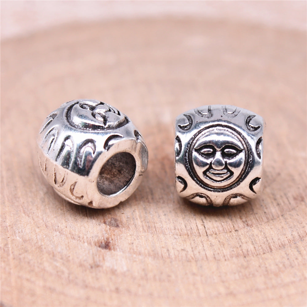 9x10x10mm 2.8g Antique Silver Zinc Alloy Sun Large Hole Bead for DIY Necklace Bracelet Making