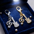 Rhinestone Guitar Treble Clef Lobster Clasp Charm Two Tones view 3