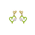 White Tulip Green Heart Flower Pearl Drop Earrings Styles view 5