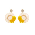 Woven Mesh Sun Hat Yellow Flower Oversized Dangle Earrings view 5