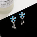 Blue Enamel Flower Stud Earrings Dual Crystal Dangles view 6