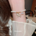 White Pearl Bracelet Pony Charm Crystal Star Gold Tone view 2