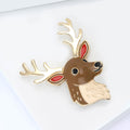 Brown Enamel Deer Head Brooch Gold Antlers Red Ears view 3