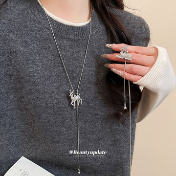 Silver Tone Crystal Reindeer Pendant Necklaces Pendant Jewelry