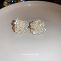Iridescent Crystal Flower Cluster Stud Earrings with Polished Metal Accents view 2