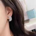 Crescent Floral Clear Stone Cluster Stud Earrings In Silver Tone view 3