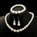 White Pearl Look Necklace Bracelet and Earring Jewelry Set view 1