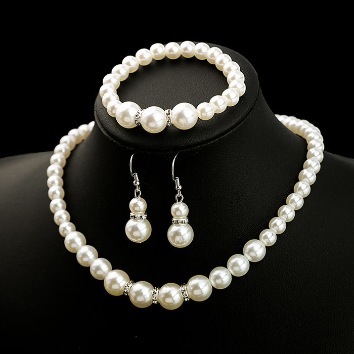 White Pearl Look Necklace Bracelet and Earring Jewelry Set