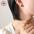 Square Tiger Eye Cat Eye Stud Earrings Gold Steel Frames view 3