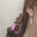 Silver Tone Pavé Teardrop Drop Earrings With Round Stud Tops view 3