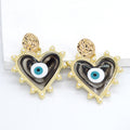 Gold Tone Pearl Outline Heart Evil Eye Stud Drop Earrings view 7