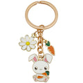 Two-Style White Easter Bunny Carrot and Daisy Charm Keychain view 5