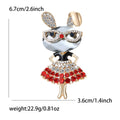 Gold Tone Rhinestone Bunny Girl Brooch Blue Red Skirt view 7