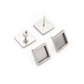 Square Earring Post Bezel Tray Blanks in a Silver Tone view 3