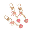 Pink Enamel Bow Heart Initial Keychain with Gold-Tone Clip view 5