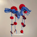 Red And Blue Cord Knot Disc Tassel Stud Earrings Jewelry Pair view 2