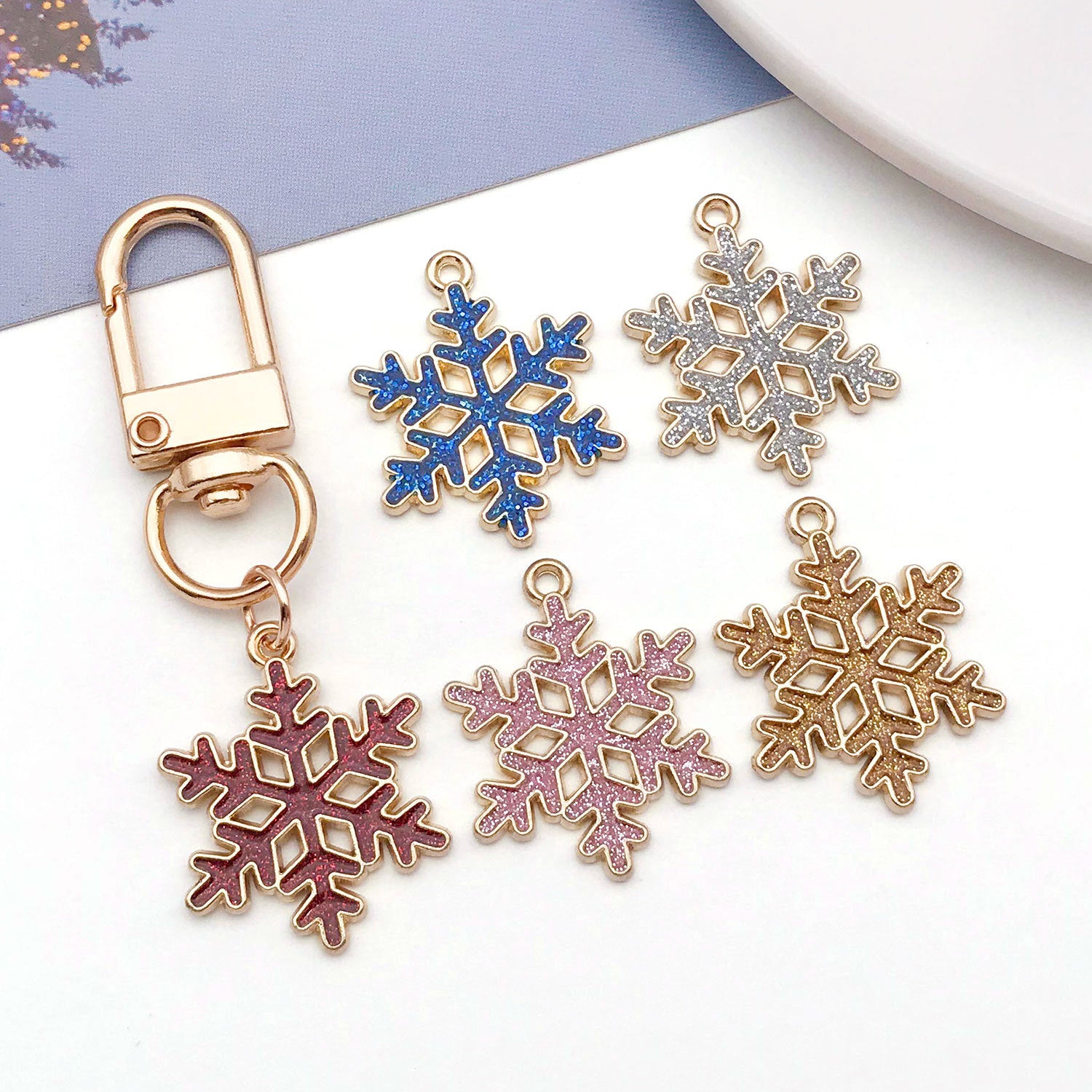 Enamel Zinc Alloy Snowflake Christmas Charm Pendant for DIY Earrings Necklace Keychain