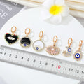 Gold Tone Ornate Crystal Evil Eye Huggie Drop Earrings in Seven Designs view 5