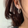 Crystal Pave Rounded Hoop Earrings in Three Sizes and Tones view 4