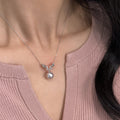 Pearl Drop and Floral Pendant Necklace in White and Pink view 1