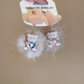 Bow Bear and Faux Fur Pom Pom Earrings in Four Colors view 9