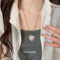 Pink Heart Pendant Necklace with Silver Tone Chain view 3