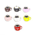 Coffee Cup Cat Enamel Alloy Charm Pendants in Seven Colors view 3