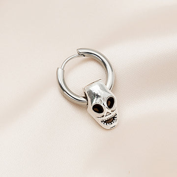 Silver Skull Huggie Hoop Earrings Punk Metal Charm