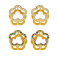 Flower Double Sided Zircon Clip Earrings Gold Steel view 5