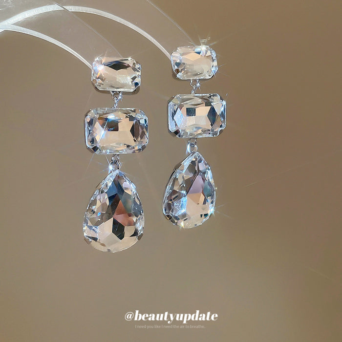 Rectangular Crystal Teardrop Stud Earrings Fashion Jewelry