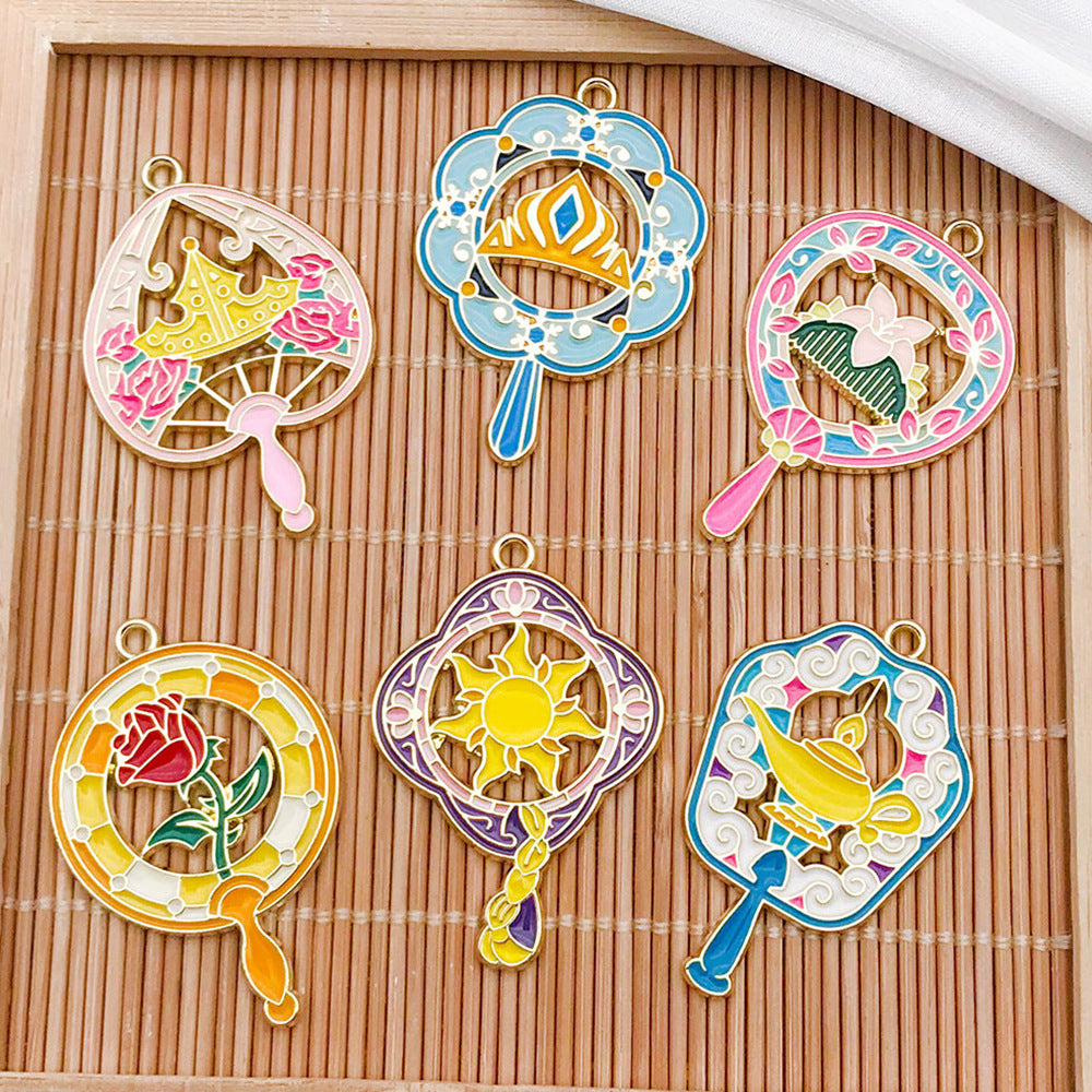 Zinc Alloy Enamel Chinese Style Fan Charm Pendant for DIY Earrings Bracelet Keychain