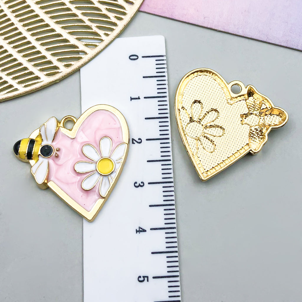 Enamel Zinc Alloy Bee Daisy Heart charm pendants for DIY earrings necklaces and keychains