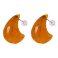 Amber Resin Teardrop Stud Earrings Glossy Curved Shape view 5