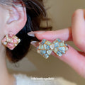 Gold Tone Mosaic Diamond Stud Earrings In Pink And Blue view 2