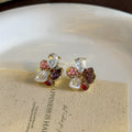 Blue Green and Pink Purple Faceted Flower Cluster Studs view 1