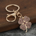 Rhinestone Four Leaf Clover Metal Keychain With Lobster Clasp view 4