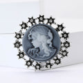 Cameo Lady Profile Brooch Star Halo Silver or Antique Gold view 3